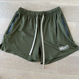 MEAT Stretch Athletic Shorts m green Gently worn 5" inseam Elastic waist